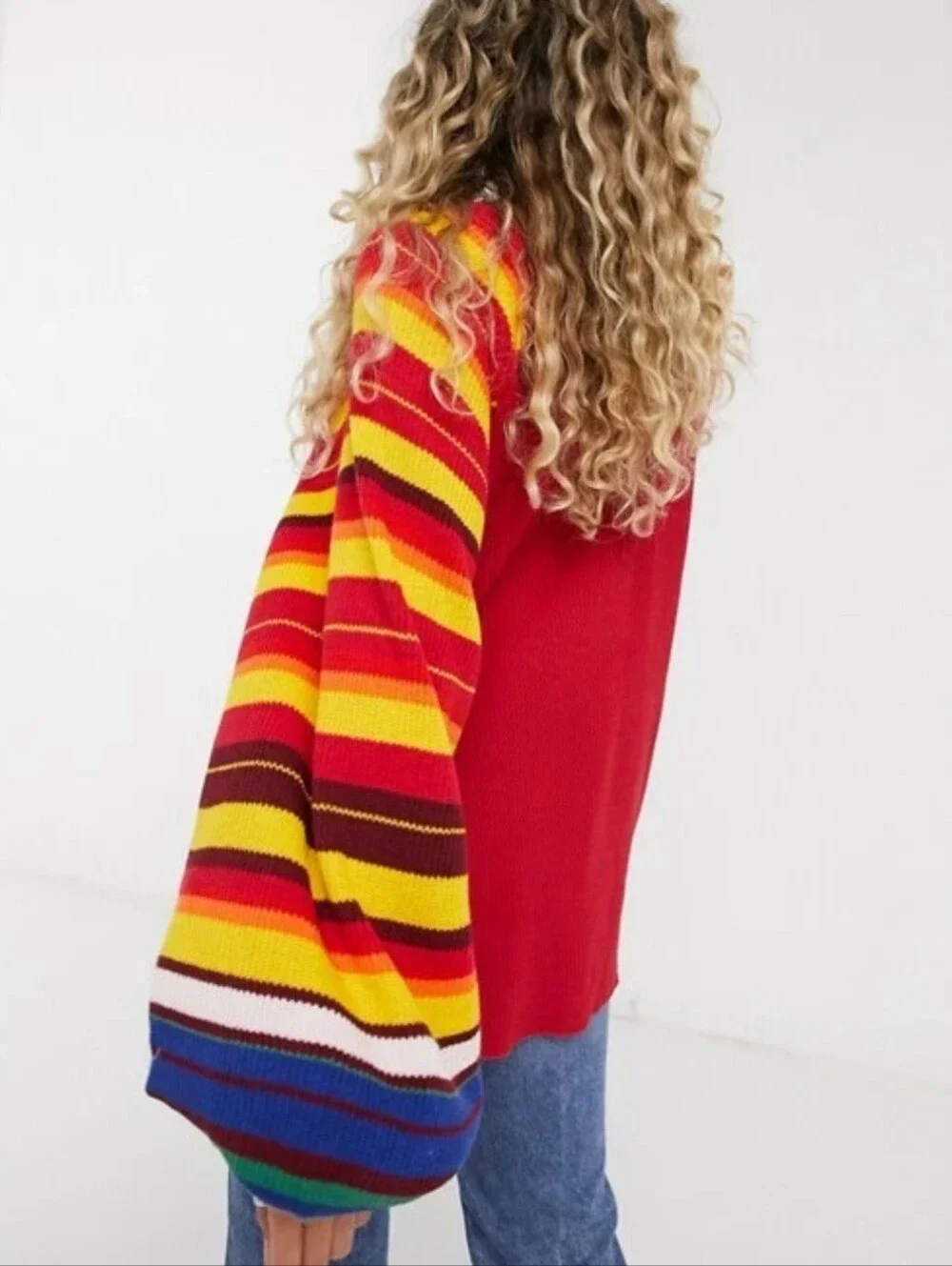 Free‎ People Rainbow Dreams Pullover Knit Red Sweater Women's Size Large